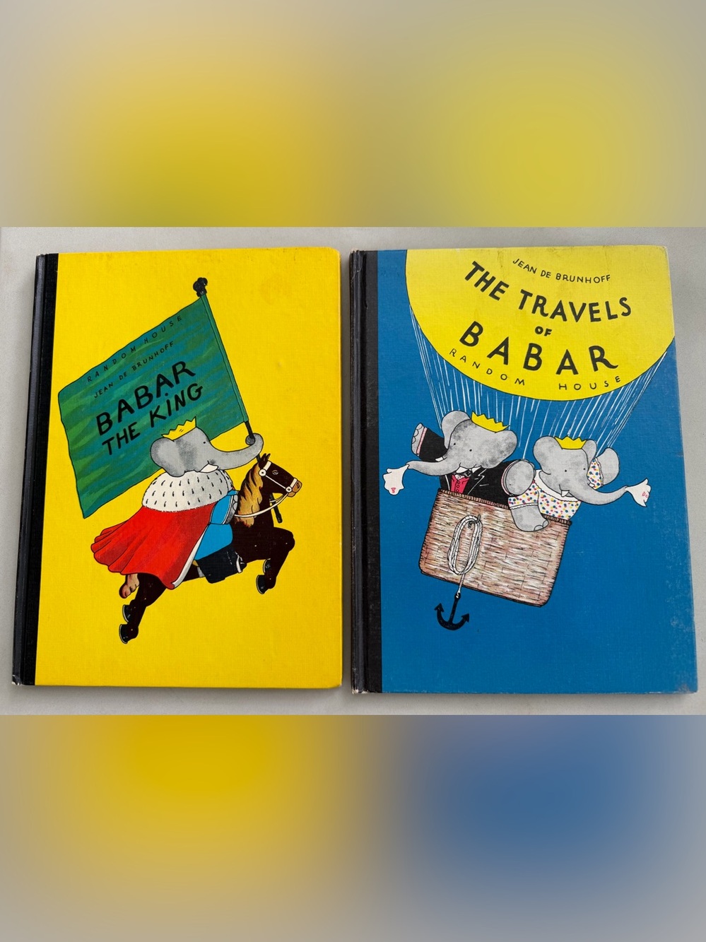 (2) Vintage Babar Hardcover Books, The King, 1963 & The Travels of Babar, 1961